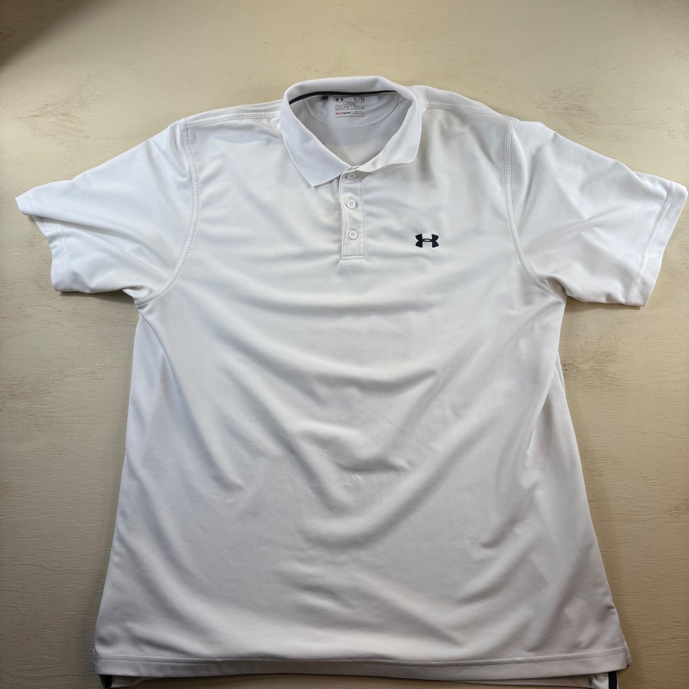 Under Armour HeatGear Polo Shirt Mens XL White Loose Fit Short Sleeve Golf